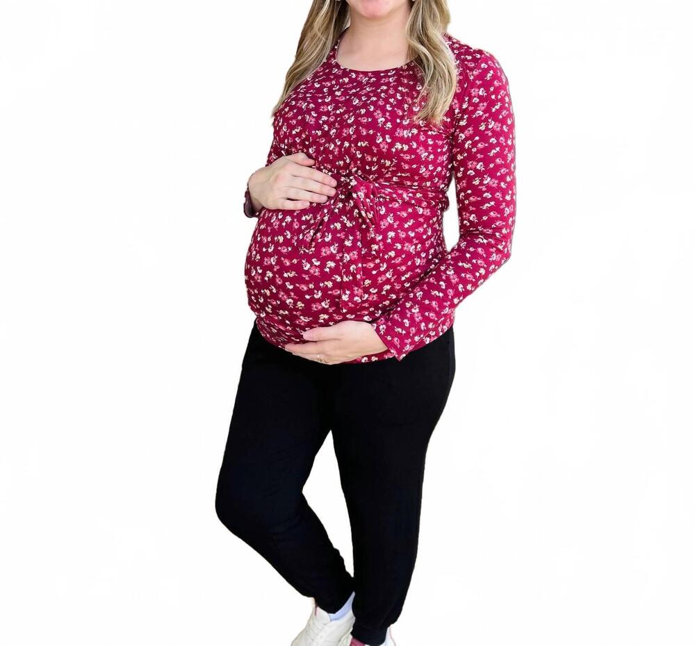 NEW HELLO MIZ floral long sleeve maternity nursing knit top in pink